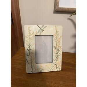 Cream and Green Floral with Dragonfly Design Picture Frame For Table Top